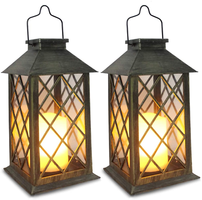 #ad 2 Packs Outdoor Solar Lantern Hanging Light Led Garden Lamp Patio Pillar Candle $59.51