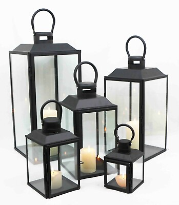 #ad American Mantle Decorative Metal Glass Candle Lanterns Set of 5 Pcs ML1715 $160.00