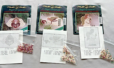 #ad Mill Hill Beading Cross Stitch Pattern Lot 3 Angel Ornaments Joy Flying Candle $8.95