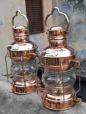 #ad #ad Set of 2 Ship Lamp Copper Brass Oil Lantern Nautical Maritime Home Decorative $158.34