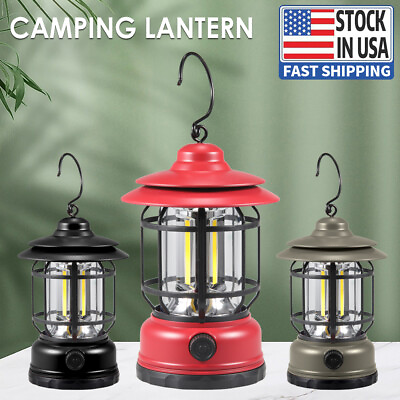 #ad Vintage Tent Light LED Lamp Rechargeable Torch Lantern Camping Hiking Outdoor $10.62