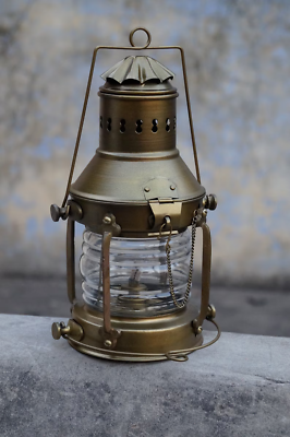 #ad Nautical Maritime Brass Boat Antique Hanging Oil Lamp Ship Anchor Lantern $58.80