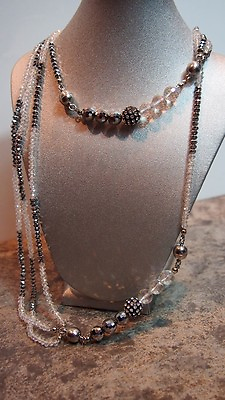 #ad Crystal Necklace Beaded Jewelry Gray amp; Clear Nwot Long Multi Strand $10.00