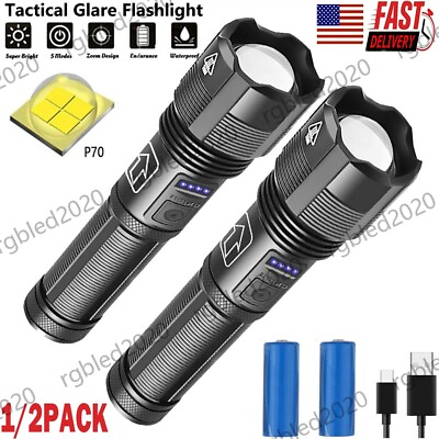 #ad 9900000LM LED Flashlight Tactical Light Super Bright Torch USB Rechargeable Lamp $25.13