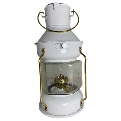 #ad White MCM Atomic Star Metal Lantern With Pattern Glass Shade Kerosene Lantern $24.99