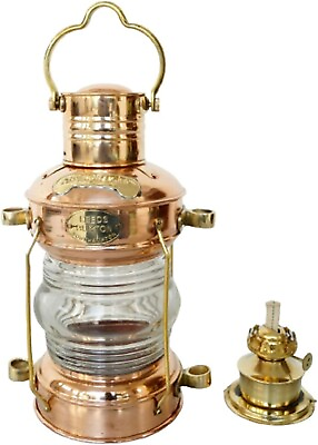 #ad Ship#x27;s Anchor Lantern Oil Lamp Copper amp; Brass 13.5quot; Fresnel Lens Nautical Gift $88.99