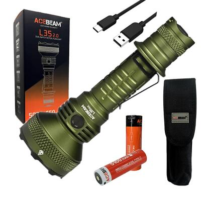 #ad Acebeam L35 2.0 Tactical Flashlight OD Green CREE XHP70.3 HI LED w Extra 21700 $129.90
