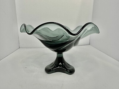 #ad HTF Vintage MCM Viking Glass Epic Drape Compote In Steel 9.25” Stunning $49.99
