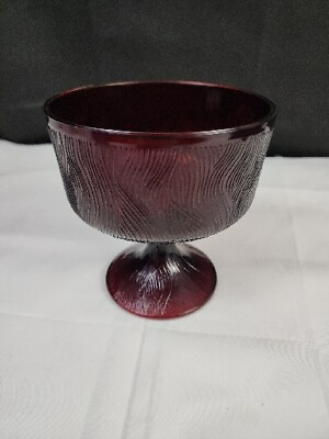 #ad Hoosier Glass Ruby Red Depression Candy Bowl Dish Tree Bark Pattern Excellent $21.75