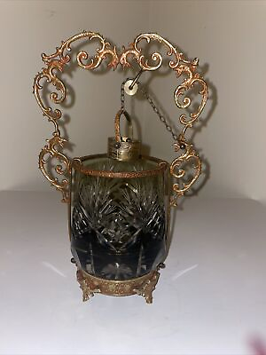 #ad Elegant antique lantern glass VINTAGE 19 century oil lamp Brass $500.00