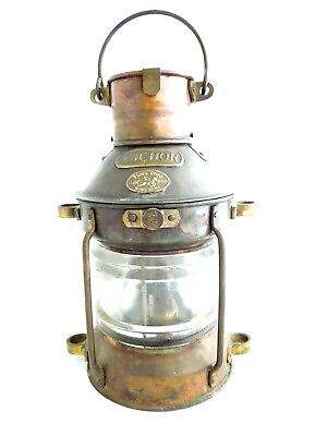 #ad #ad Antique TUNG WOO Anchor Nautical Lantern COPPER BRASS 10quot; Tall HONG KONG $119.95