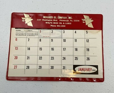 #ad 1985 Calendar Monarch Oil Company Pittsburgh PA Wolf#x27;s Head Oil Vintage $9.99