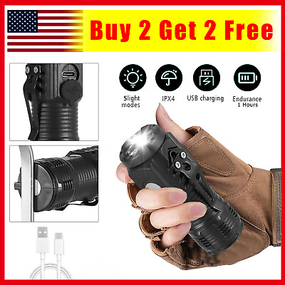 #ad #ad New Tactical Flashlight Small LED Torch Light Mini Super Bright USB Rechargeable $6.95