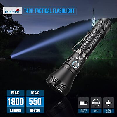#ad 1800 Lumen Large Bulb 550M LED Tactical Flashlight EDC Torch Rechargeable IP68 $30.59