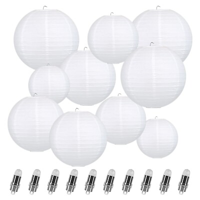 #ad 10 PCS Paper Lanterns with Battery Power LED Lantern Lights 4 Sizes Round Ch... $33.62