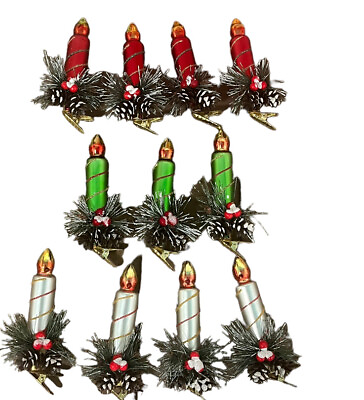 #ad Blown Glass Candle Clip On Ornaments Christmas Set Lot of 11 $199.00