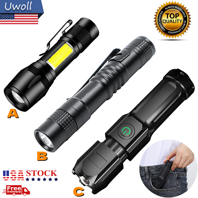 #ad Tactical Flashlight Small LED Torch Light Mini Super Bright Penlight USB COB $13.82