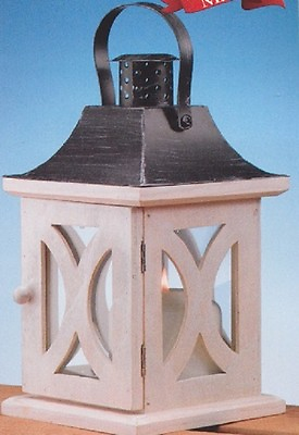 #ad Candle Lantern Antique Colonial Style White Wood H8015 $18.95