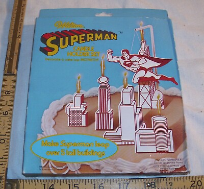 #ad WILTON SUPERMAN FLYING CANDLE HOLDER CAKE SET BOXED NEW $19.99