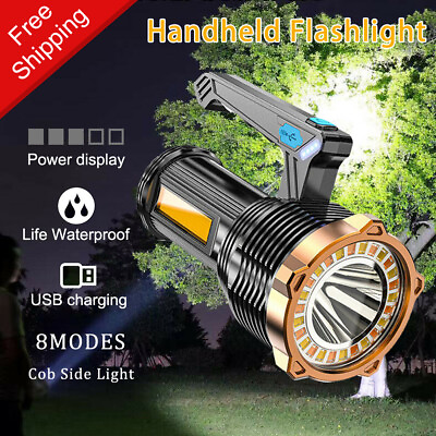 #ad Brightest 2500000LM High Power COB LED Torch Spotlight Rechargeable Flashlight $10.49