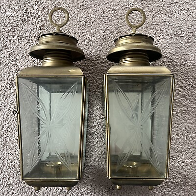 #ad #ad Vintage Turkish Handmade Brass Color Metal Etched Glass Candle Lantern Boho READ $125.00