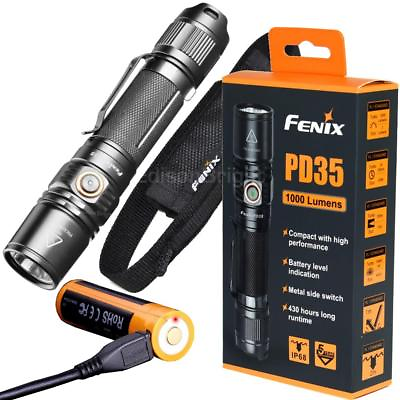#ad FENIX PD35 V2.0 1000 Lumens CREE LED tactical Flashlight 2018 w 18650 USB kit $89.95