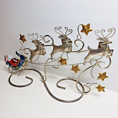 #ad #ad International Silver Christmas Santa amp; Reindeer Flying Candle Holder 4 candles $38.95