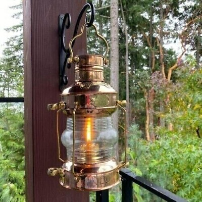 #ad 14quot; Nautical Maritime Ship Lantern Boat Light Brass amp; Copper Anchor Oil Lamp $89.00