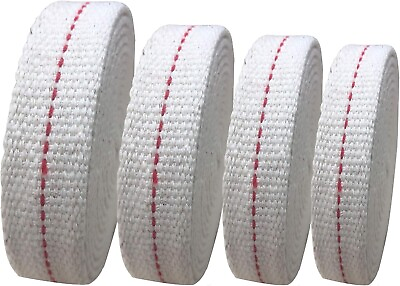 #ad 4 Rolls Oil Lamp Wick 1 2 3 4 7 8 Inch Flat Cotton Wick 6.5 Ft roll Red Stitch $14.80