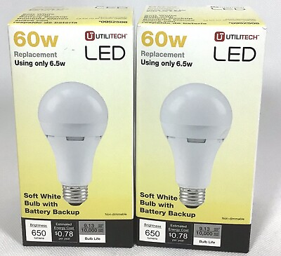 #ad Utilitech LED Soft White Bulb w Battery Backup 60w Replacement 0952508 2 Pack $31.99