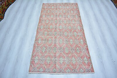 #ad Turkish Vintage Red Floral Carpet 3x6ft Faded Red Antique Handmade Rug $120.00
