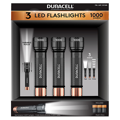 #ad Duracell 1000LM 4AAA LED Flashlight 3 Ct For Home Car Outdoors amp; Emergencies $37.99