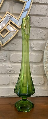 #ad Vintage Viking Glass Ribbed Swung Vase 18” Tall amp; 5.5” at Base Avocado Green $224.00
