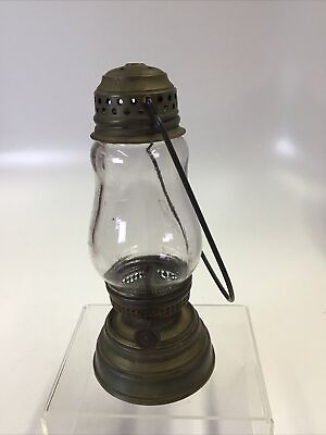 #ad Antique Brass Skaters Oil Lantern ICE SKATING LAMP handle Bubble Glass OLD $75.00