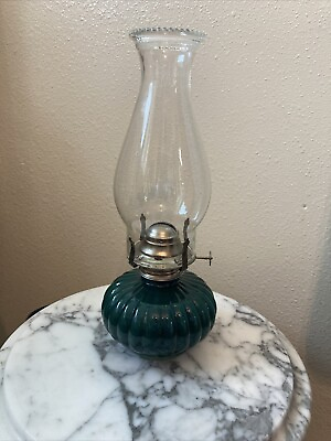 #ad VINTAGE Model 330 Kerosene Lantern EMERALD GREEN GLASS USA Lamplight Farms 13quot; $35.00
