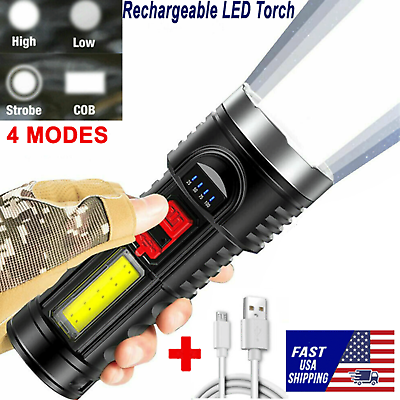 #ad #ad Super Bright LED FLASHLIGHT Torch Tactical USB Rechargeable amp; Battery 4 Modes US $8.49