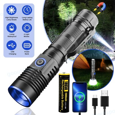 #ad 2000000 Lumens Super Bright LED Tactical Flashlight Rechargeable LED Work Light $11.99