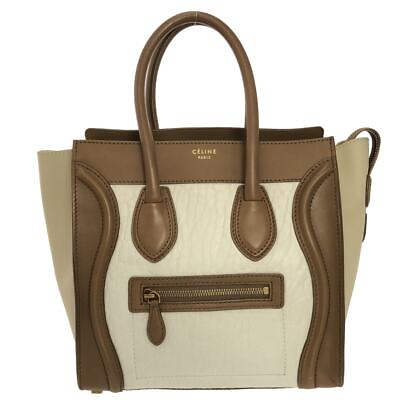 #ad #ad Auth CELINE Luggage Micro Shopper 167793ITT.01CK White Brown Light Beige Leather $813.00