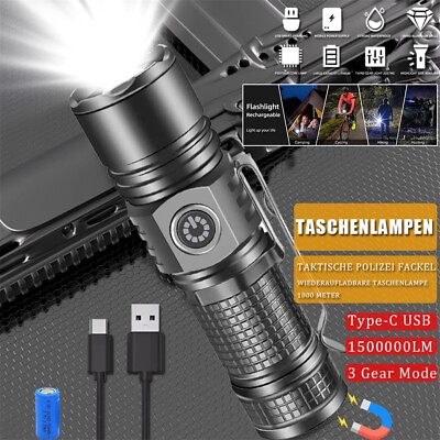 #ad 2000000 Lumens Super Bright LED Flashlight Tactical Rechargeable LED Work Light $11.03