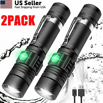 #ad 2 PACK LED Flashlight Rechargeable USB LED Tactical Torch Light Lamp $12.29