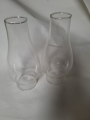 #ad set of 2 vintage clear glass oil kerosene lamp lanterns chimneys 7.5quot; X 2.5 $16.15
