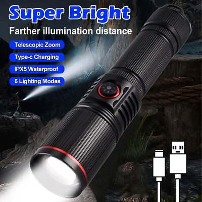 #ad Super Powerful 30W LED Flashlight USB Rechargeable White Laser Wick Torch Tactic $16.99