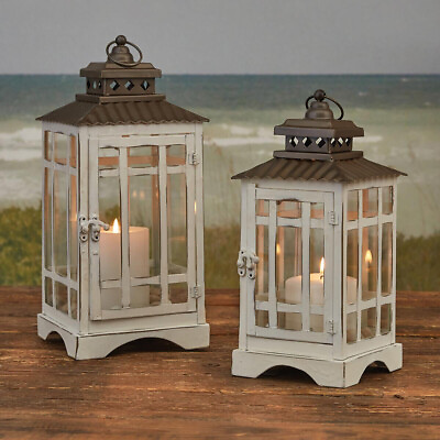 #ad Candle Lantern Set of 2 Metal Glass Lanterns $120.00