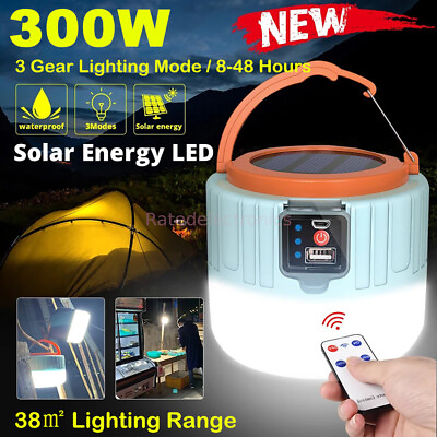 #ad Solar Camping LED Lamp USB Rechargeable Tent Light Outdoor Hiking Remote Lantern $9.45