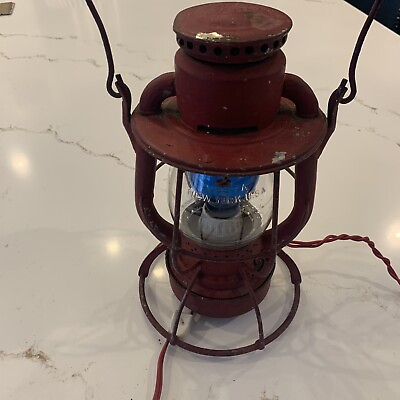 #ad Antique Red DIETZ VESTA New York Railroad Lantern Converted To Electric Works $179.99