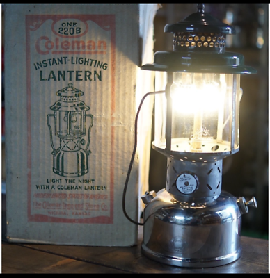 #ad Coleman Gas Lantern 220B w BOX Sunshine of the Night 1932 from Japan rare used $455.00