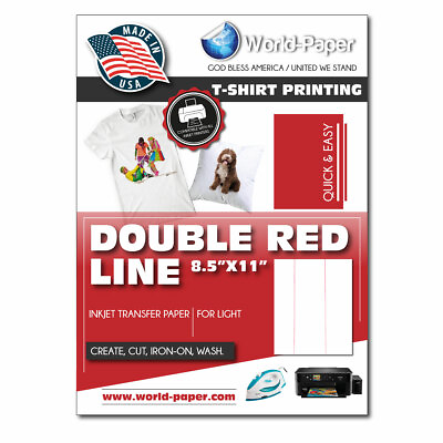 #ad INKJET IRON ON HEAT TRANSFER PAPER LIGHT 100 Sheets 8.5 quot; x 11quot; DOUBLE RED LINE $39.99