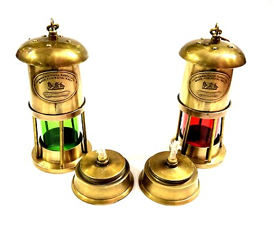 #ad Set of 2 Nautical Antique Brass Minor Lamp Vintage Ship Boat Light Lantern Decor $49.50