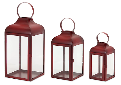 #ad Red Lantern Set of 3 10quot;H 12.75quot;H 16quot;H Iron Glass $59.99