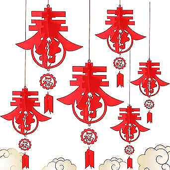 #ad 6 Pcs Chinese Lanterns Hanging Red Lanterns with Fu Decoration Spring Fu $12.26